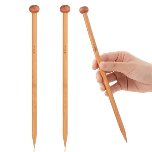 2 Stück Stricknadeln aus Bambus 10 Zoll Lang Stricknadel Set Holz Nadelspiel Set Einspitzig Knitting Needles Geeignet für Anfänger zum Stricken von Schals, Mützen, Decken (9MM) von Tucnoeu