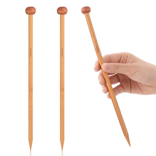 2 Stück Stricknadeln aus Bambus 25 cm Lang Stricknadel Set Holz Nadelspiel Set Einspitzig Knitting Needles Geeignet für Anfänger zum Stricken von Schals, Mützen, Decken (5 MM) von Tucnoeu