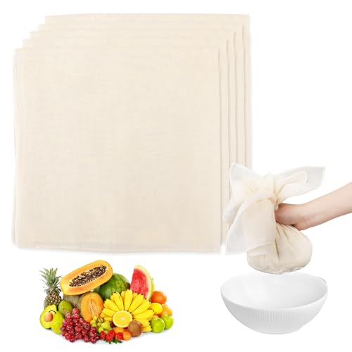8 Stück Passiertuch 100% Baumwolle Käsetuch Ungebleicht Cheesecloth Passiertuch Wiederverwendbar Abseihtuch 49.5x48.5cm Geeignet zum Abseihen von Saft, Joghurt und Käse von Tucnoeu