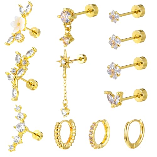 Tucnoeu 12PCS Strassstein Helix Piercings Gold Conch Piercing Gold Tragus Piercing Golden Ohrringe Set Tucnoeu 12PCS Strassstein Helix Piercings Gold Conch Piercing Gold Tragus Piercing Golden Ohrringe Set von Tucnoeu