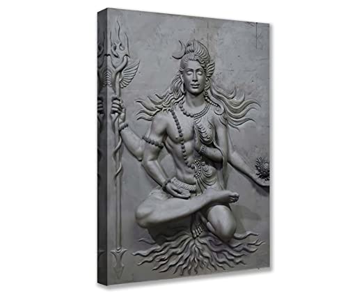 Kunstwerk für Zuhause Wände Lord Shiva Statue Bilder Hindu-Gott Skulptur Gemälde 1 Panel Leinwand Religion Kunst Moderne Kunstwerk Wohnkultur für Wohnzimmer Gerahmt fertig zum Aufhängen 40,6 x 61 cm von Tucocoo