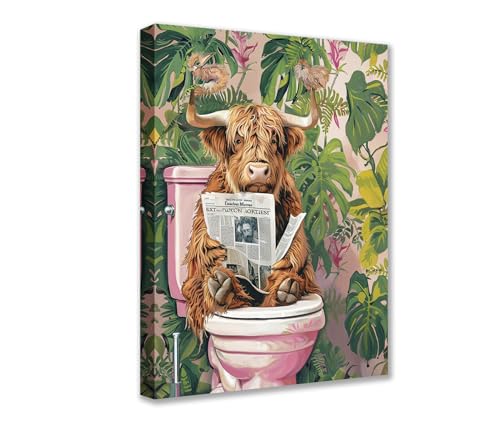 Leinwandbild, Motiv: Highlandkuh auf Toilette, Motiv: Zeitung, 1 Stück, tropische Pflanze, Poster, Drucke, niedlich, modernes Kunstwerk für Wohnzimmer, Schlafzimmer, Heimdekoration, gerahmt, Leinwandbild, Motiv: Highlandkuh auf Toilette, Motiv: Zeitung, 1 Stück, tropische Pflanze, Poster, Drucke, niedlich, modernes Kunstwerk für Wohnzimmer, Schlafzimmer, Heimdekoration, gerahmt, von Tucocoo