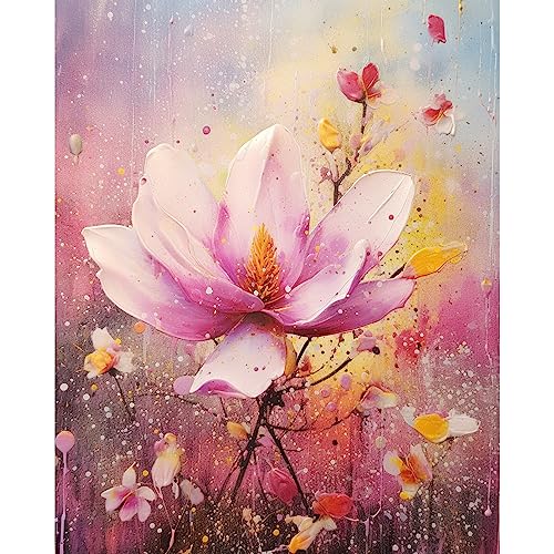 Magnolien-Blumen-Malen-nach-Zahlen-Set mit Pinseln und Acryl-Pigment auf Leinwand, Malerei für Erwachsene, schöne Blüten-Kunsthandwerksprojekt für Heimdekoration, Geschenke 40 x 50 cm (DIY gerahmt) von Tucocoo