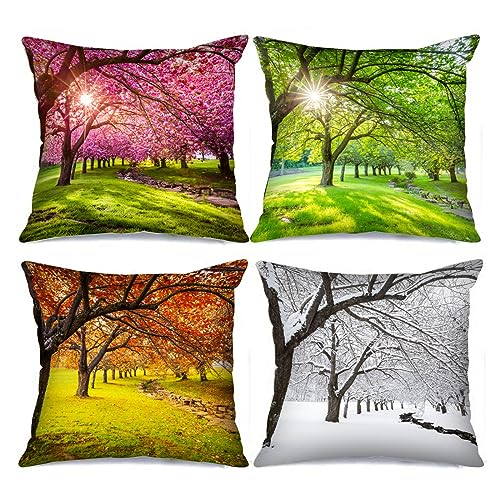 Tucocoo 4 Pcs Scenery Pillow Covers Square Pillow Cases 18x18 Inches, Four Seasons Tree Pillow Cases Decorative Modern Natural Colorful Pillowcase for Sofa Bed Couch Car Throw Pillow Covers von Tucocoo