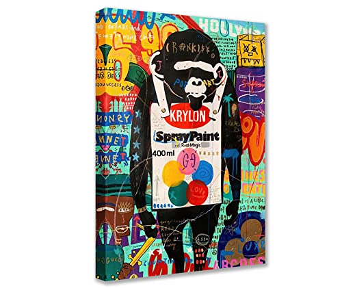 Tucocoo Banksy Kunst Wanddekoration, lustiger Gorilla AFFE, Graffiti, Bunte Gemälde, 1 Panel, Leinwand, Moderne Kunstwerke, Heimdekoration für Wohnzimmer, Holzrahmen, Poster und Drucke, 40x60 cm von Tucocoo