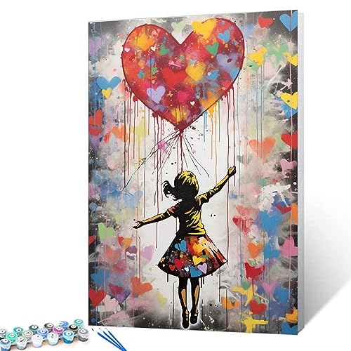 Tucocoo Banksy Love Balloon Malen nach Zahlen, Kits mit Pinseln und Acrylpigmenten auf Leinwand, Gemälde für Erwachsene, kleines Mädchen, Graffiti-Street-Kunst-Bild für Heimdekoration, Geschenke von Tucocoo