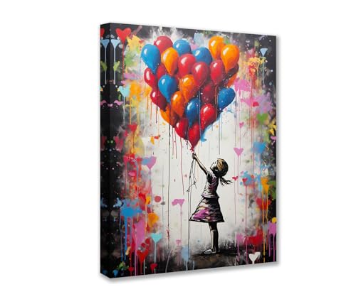 Tucocoo Bilder für Wohnzimmer, bunte Ballonbilder, 1 Stück, Leinwand, Banksy, kleines Mädchen, Wandkunst, Straße, Pop, modernes Kunstwerk, Heimdekoration, Giclée, gerahmt, aufgespannt, fertig zum von Tucocoo