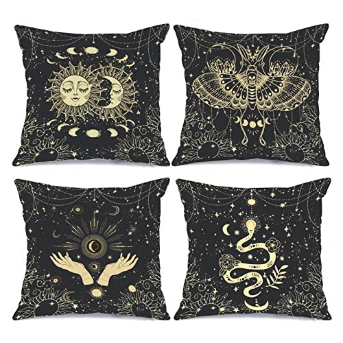 Tucocoo Bohemia Pillow Covers Set of 4 Cosmic Moon Phases Pillow Covers Sun Moth Snake Square Cushion Cover Outdoor Modern Cushion Covers Decorative for Couch Sofa Living Room von Tucocoo