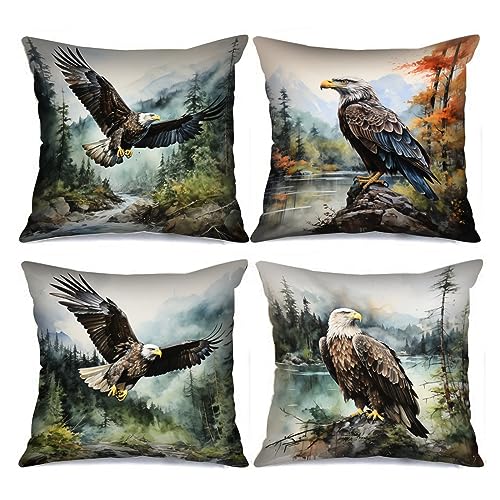 Tucocoo Deko-Kissenbezüge mit Vögeln, dekorativ, 45 x 45 cm, Set mit 4 Weißkopfseeadler-Kissenbezügen, Moderne quadratische Kissenbezüge, Wildtiere, Natur, Tier, Überwurfkissenbezug für Couch, von Tucocoo