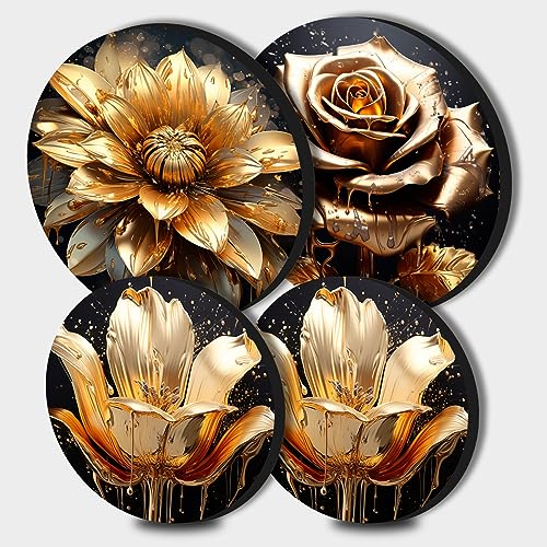 Tucocoo Goldene Blumen Brennerabdeckungen, Set mit 4 Stück, Lotusblumen, abstrakte Kunst, runde Brennerabdeckung, Küchendekoration, Boho-Muster, klassische Kunst, runde Metallherdabdeckungen, zwei von Tucocoo