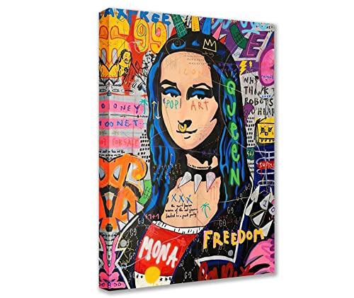 Tucocoo Graffiti Frauen Leinwandbild abstrakte Mona Lisa Gemälde bunte Straße Pop Art Bilder klassisch moderne Kunstwerke Heimdekoration für Wohnzimmer Schlafzimmer gerahmt einfach aufzuhängen von Tucocoo