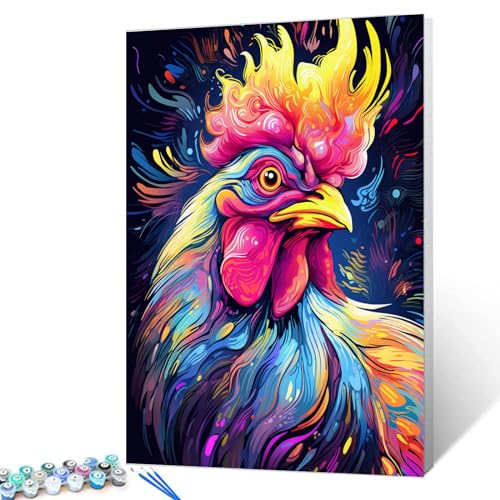 Tucocoo Graffiti-Huhn-Malen-nach-Zahlen-Set mit Pinseln und Acrylpigment auf Leinwand, Gemälde für Erwachsene, niedliches Tier, schwarz, buntes Bild für Zuhause, Wanddekoration, Geschenke, 40 x 50 cm von Tucocoo