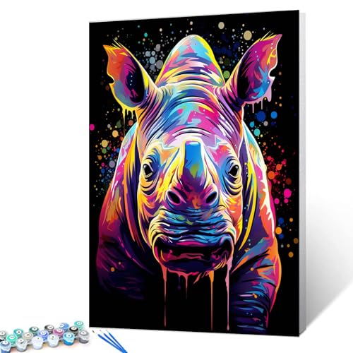 Tucocoo Graffiti Nashorn Malen nach Zahlen für Erwachsene, DIY Digitales Ölgemälde-Kits auf Leinwand mit Pinseln und Acrylpigment, niedliches Tier, schwarz, buntes Bild für Heimdekoration, 40x50 cm von Tucocoo