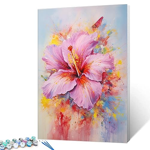 Tucocoo Malen nach Zahlen, Hibiskusblumen, 40 x 50 cm, Leinwand, DIY, digitales Ölgemälde für Erwachsene, mit Pinseln und Acrylpigmenten, Aquarellblüte, Blumenbild für Heimdekoration (ohne Rahmen) von Tucocoo