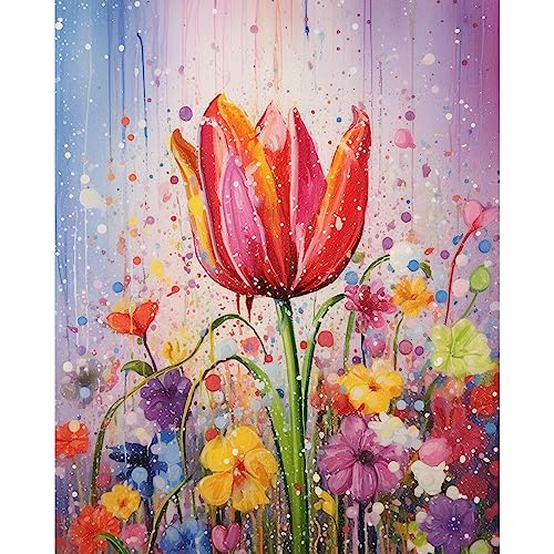 Tucocoo Malen nach Zahlen, Tulpen-Blumen-Set mit Pinseln und Acryl-Pigment auf Leinwand, Malerei für Erwachsene, schöne Blüten-Kunsthandwerksprojekt für Heimdekoration, Geschenke (DIY gerahmt) von Tucocoo