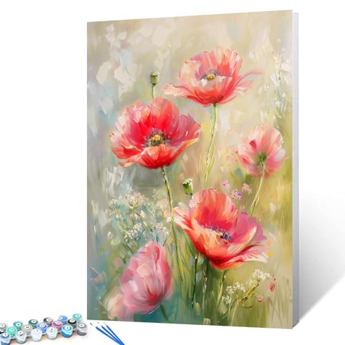 Tucocoo Malen-nach-Zahlen-Set mit Pinseln und Acryl-Pigmenten auf Leinwand, Gemälde für Erwachsene, Frühlingsblumen, natürliche Bilder für Zuhause, Wanddekoration, Geschenke, 40x 50 cm (DIY gerahmt) von Tucocoo