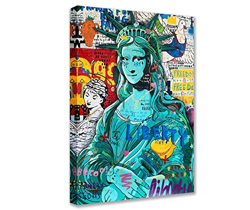 Tucocoo Moderne Wandkunst Street Pop Bilder Graffiti Freiheitsstatue Gemälde 1 Panel Leinwand Moderne Kunstwerk Wohnkultur für Wohnzimmer Holzrahmen fertig zum Aufhängen Poster und Drucke 40 x 60 cm von Tucocoo