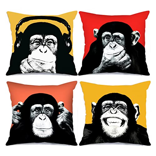 Tucocoo Monkey Pillow Covers Decorative 18 x 18 Inch 4 Pack Banksy Pop Art Colorful Pillow Covers Funny Gorilla Animal Cushion Cover Chimpanzee Square Decorations for Couch Sofa Gift von Tucocoo