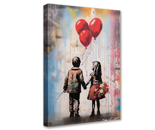 Tucocoo Room Wall Pictures Banksy Street Red Balloon Paintings 1 Piece Canvas Pop Art Little Girl and Boy Modern Artwork Home Decor for Living Room Framed Gallery-wrapped Ready to Hang 40 x 60 cm von Tucocoo