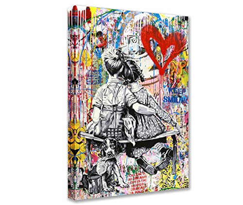 Tucocoo Street Art Leinwandbild, Graffiti, Banksy, Wandkunst, abstrakt, Kleiner Junge und Mädchen, Moderne Kunstwerk, Heimdekoration für Wohnzimmer, Schlafzimmer, Büro, gerahmt, 40x60 cm, 1 Stück von Tucocoo