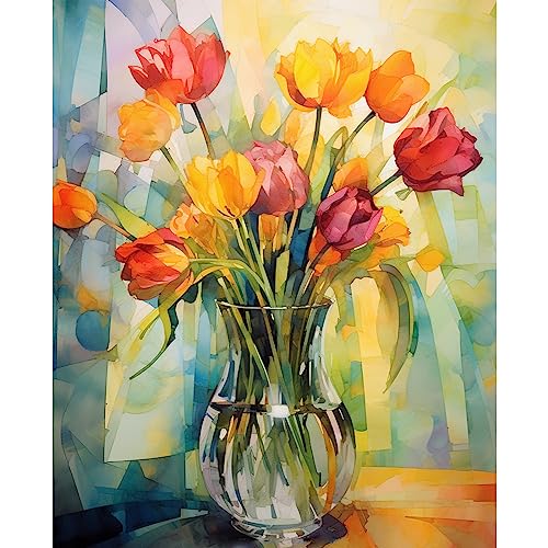 Tucocoo Tulip Malen nach Zahlen Kits 40 x 50 cm Leinwand DIY Digitales Ölgemälde für Erwachsene Anfänger mit Pinseln und Acryl-Pigment – Abstrakte Aquarell-Blumen für Heimdekoration (ohne Rahmen) von Tucocoo