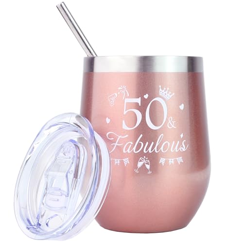 Tucwurl 50 Geburtstag Frauen, Weinbecher Edelstahl 50 Geburtstag，Geschenke 50 Geburtstag Frau, 50 Geburtstagsgeschenk für Frauen, Geschenke für Frauen 50 geburtstag, 12OZ (350ml) von Tucwurl