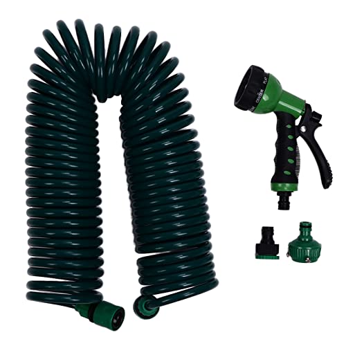 15M Flexibler Spiralschlauch Wasser, Garden Spiralschlauch Komplett Set Garten Teleskop Federrohr mit Hahnstück Zur Bewässerung von Pflanzen Gärten Rasenflächen Autowaschanlagen von Tudaheuiy