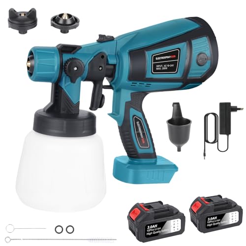 Farbsprühsysteme,Lackierpistole mit 3 Düsen,Elektrische Sprühpistole Blas- & Reinigungsfunktion,900ml,für kleine und mittelgroße Arbeitsflächen, für Lacke uund Lasuren (2 * Batterie) von Tudegy