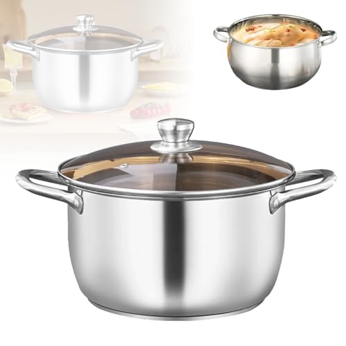 Kochtopf, Suppentopf für Zuhause, Doppelgriff, Stielkasserolle aus Edelstahl, Fassungsvermögen 5 l, Suppentopf mit Glasdeckel, unbeschichtet - rostfrei, backofenfest bis 250 °C (180 °C mit Deckel) von Tudegy