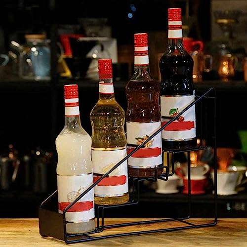 Kaffeesirup Rack Organizer – 4 Flaschen Trapez Schritt Design passt Torani Monin für Kaffee Bar Küche Zubehör schwarz von Tuelaly