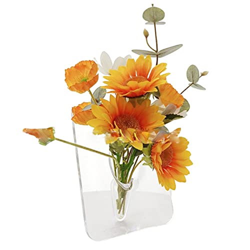Rechteckige Acryl-Blumenvase, nordischer Stil, ästhetische Blumenvase, Tafelaufsatz für Esstisch, klare, niedrige Blumenvasen für Heimdekoration, Hochzeit, keine Blume, transparent von Tuelaly