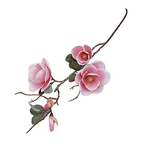 Tuelaly, Künstliche Pflanze, bezaubernde, echte Haptik, Stoff, 3 Köpfe, Magnolie, Blumen für Wohnzimmer, Rosa von Tuelaly