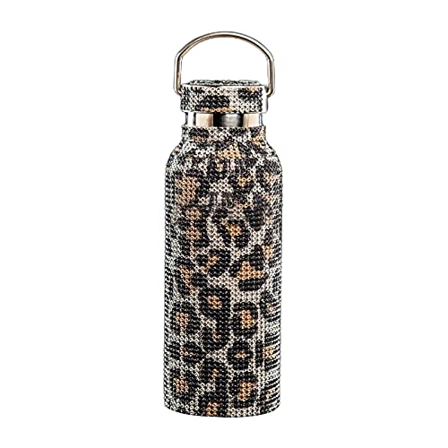 Tuelaly Diamant-Wasserflasche, Leopardenmuster, funkelnder Strass-Wasserkocher, isoliert, Edelstahl, für Büro, Frau, Geschenk, Leoparden-Gold, 500 ml von Tuelaly