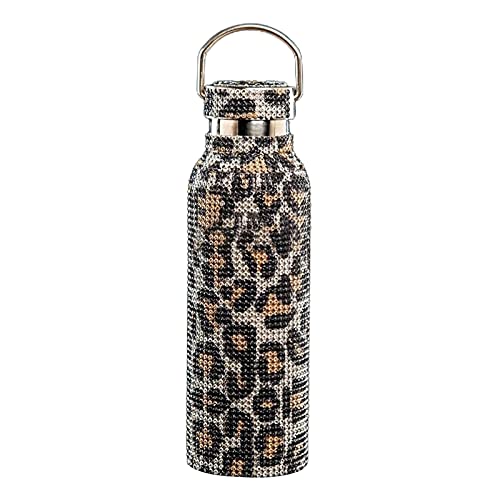 Tuelaly Diamant-Wasserflasche, Leopardenmuster, funkelnder Strass-Wasserkocher, isoliert, Edelstahl, für Büro, Frau, Geschenk, Leoparden-Gold, 750 ml von Tuelaly