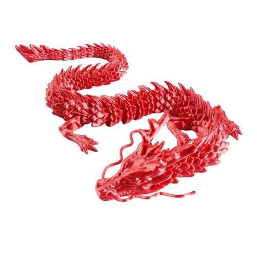 Tuelaly Jahr 2024 Maskottchen Drache Ornament Bewegliche Gelenke 3D Gedruckt Figur für Kinderzimmer Dekoration Langlebig Adorable Sammlerstück Rot 30 cm von Tuelaly