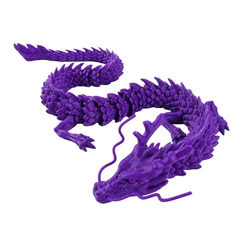 Tuelaly Jahr 2024 Maskottchen Drache Ornament Bewegliche Gelenke 3D Gedruckt Figur für Kinderzimmer Dekoration Langlebig Entzückend Sammlerstück Lila 30 cm von Tuelaly