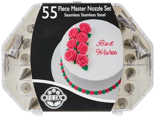 PME NZ783 JEM Großes Meistersortiment von 55 Spritztüllen, Edelstahl, Silver, 17.5 x 4.5 x 25 cm von PME