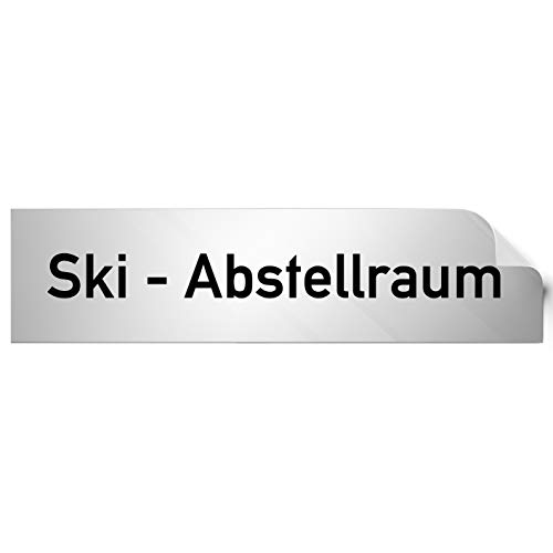 Türschilder24 Folienschild Türschild • Ski Raum Ski Abstellraum • PVC Hinweisschild • 160 x 40 mm Silber • selbstklebend • Kratzfester Druck • UV Beständig von Türschilder24