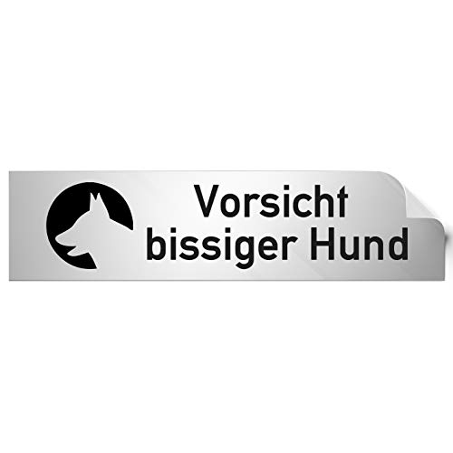 Türschilder24 Folienschild Türschild • Vorsicht bissiger Hund • PVC Hinweisschild • 160 x 40 mm Silber • selbstklebend • Kratzfester Druck • UV Beständig von Türschilder24