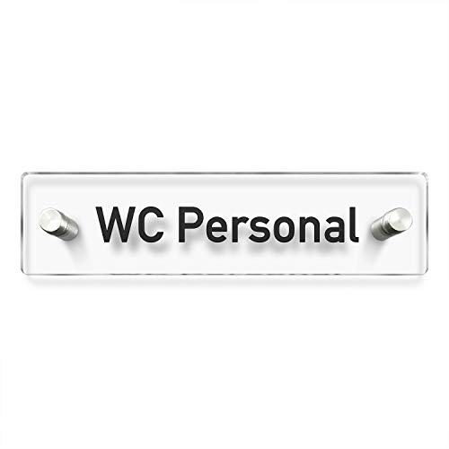 Türschilder24 Leitsysteme WC - Toiletten Wandschild/Türschild • WC Personal • 200 x 50mm. Schild besteht aus hochtransparentem 3mm Acrylglas. Inkl. 2 x Abstandshalter aus V2A Edelstahl von Türschilder24