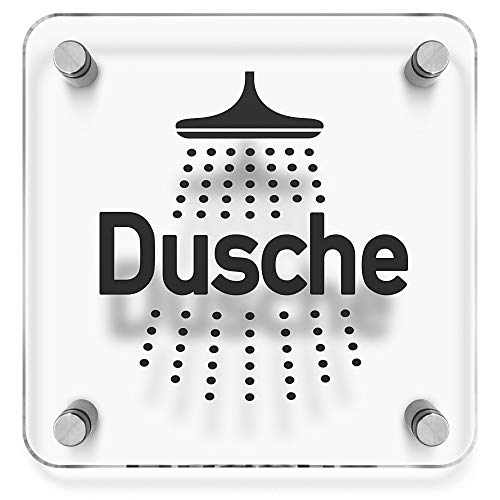 Türschilder24 WC Toiletten Wandschild/Türschild • Dusche 001 • 150 x 150mm. Schild besteht aus hochtransparentem 3mm Acrylglas. Inkl. 4 x Abstandshalter aus V2A Edelstahl von Türschilder24