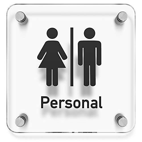 Türschilder24 WC Toiletten Wandschild/Türschild • WC Personal + Piktogramm • 150 x 150mm. Schild besteht aus hochtransparentem 3mm Acrylglas. Inkl. 4 x Abstandshalter aus V2A Edelstahl von Türschilder24