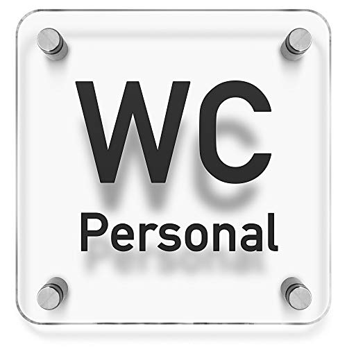 Türschilder24 WC Toiletten Wandschild/Türschild • WC Personal 001 • 150 x 150mm. Schild besteht aus hochtransparentem 3mm Acrylglas. Inkl. 4 x Abstandshalter aus V2A Edelstahl von Türschilder24