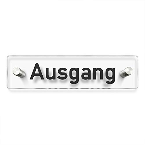 Türschilder24 Wandschild/Türschild • Ausgang • 200 x 50mm. Schild besteht aus hochtransparentem 3mm Acrylglas. Inkl. 2 x Abstandshalter aus V2A Edelstahl von Türschilder24