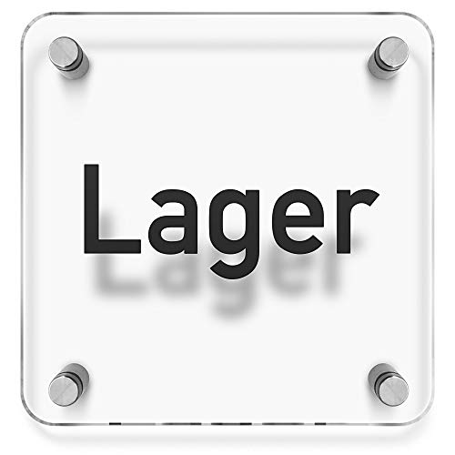 Türschilder24 Wandschild/Türschild • Lager • 150 x 150mm. Schild besteht aus hochtransparentem 3mm Acrylglas. Inkl. 4 x Abstandshalter aus V2A Edelstahl von Türschilder24