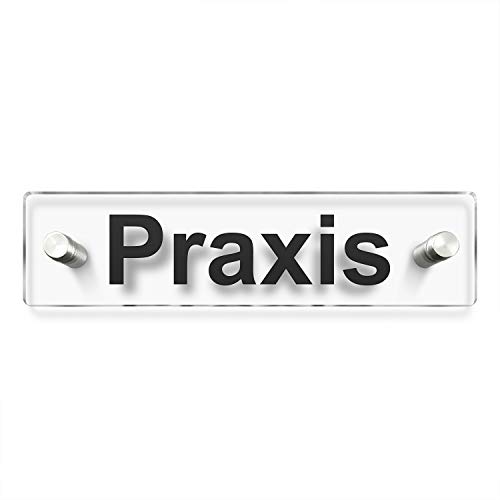Türschilder24 Wandschild/Türschild • Praxis - Praxisschild • 200 x 50mm. Schild besteht aus hochtransparentem 3mm Acrylglas. Inkl. 2 x Abstandshalter aus V2A Edelstahl von Türschilder24