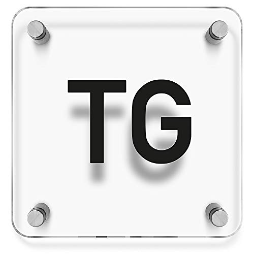 Türschilder24 Wandschild/Türschild • TG - Etagenschild - Geschosshinweisschild • 150 x 150mm. Schild besteht aus hochtransparentem 3mm Acrylglas. Inkl. 4 x Abstandshalter aus V2A Edelstahl von Türschilder24