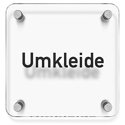 Türschilder24 Wandschild/Türschild • Umkleide - Umkleideraum • 150 x 150mm. Schild besteht aus hochtransparentem 3mm Acrylglas. Inkl. 4 x Abstandshalter aus V2A Edelstahl von Türschilder24