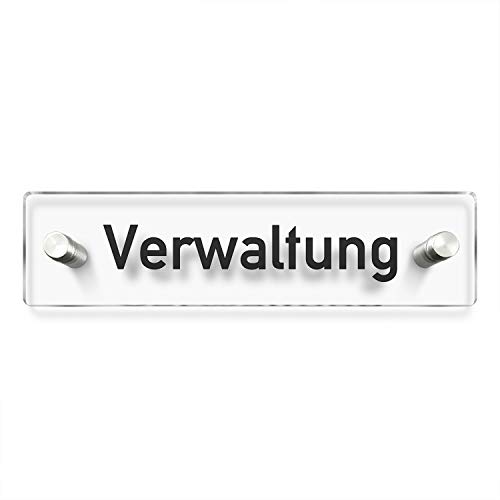 Türschilder24 Wandschild/Türschild • Verwaltung • 200 x 50mm. Schild besteht aus hochtransparentem 3mm Acrylglas. Inkl. 2 x Abstandshalter aus V2A Edelstahl von Türschilder24