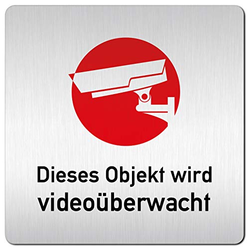 Türschilder24 XXL Schild - Türschild (B) • 125 x 125 mm • Indoor Schild • Kamera Videoüberwachung • 1,5 mm Aluminium Vollmaterial • 100% Made in Germany (Achtung Videoüberwachung 001) von Türschilder24
